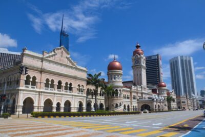 Sultan Abdul Samad Building with the new skyscraper tower Merdeka 118 at the background.